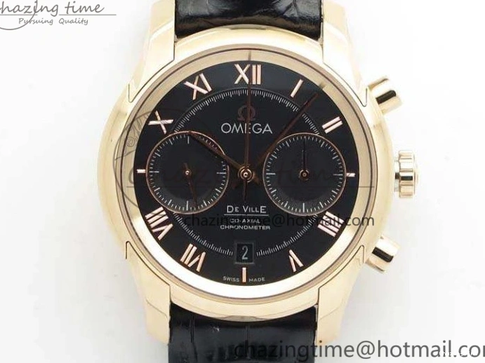 0104 De Ville Chronograph RG OMF 1:1 Best Edition Black Dial On Black Leather Strap A Sophisticated 8106